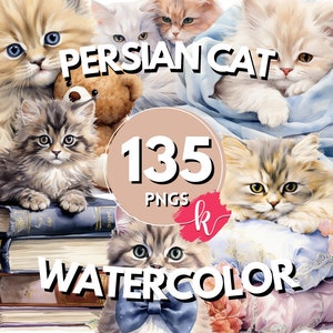 Persian Cats Watercolor Clipart Bundle, Cat Images, Cute Charming ...