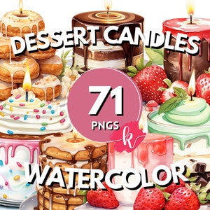 Dessert Kerze Aquarell Clipart Bundle, süße Desserts, Kerze, Cupcakes, Kekse, Macarons, Donuts, Sofort Download, kommerzielle Nutzung
