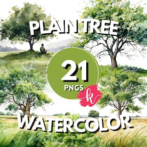 Plain Tree aquarel clipart, mooie bomen, landschap clipart, bos clipart PNG, boom clipart, Instant Download, zomer groen