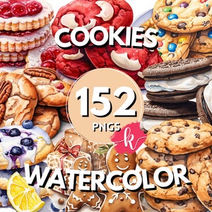 Cookies Aquarell Clipart Bundle, Keks Clipart, festliche Cookie Bilder, Urlaub Backen Grafiken, sofortiger digitaler Download, kommerzielle Nutzung