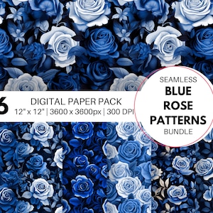 Blaue Rose nahtloses Muster, blaues digitales Papier, Blumen PNG, Hochzeitseinladung, wiederholender Hintergrund, Scrapbooking-Papier, Briefpapier