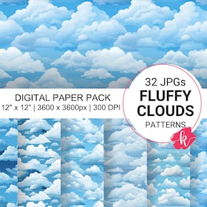 Pluizig wolken naadloos patroon, digitaal papier, hemelpatroon, maan clipart, blauw kinderkamerpapier, aquarel digitaal papier, gratis commercieel gebruik