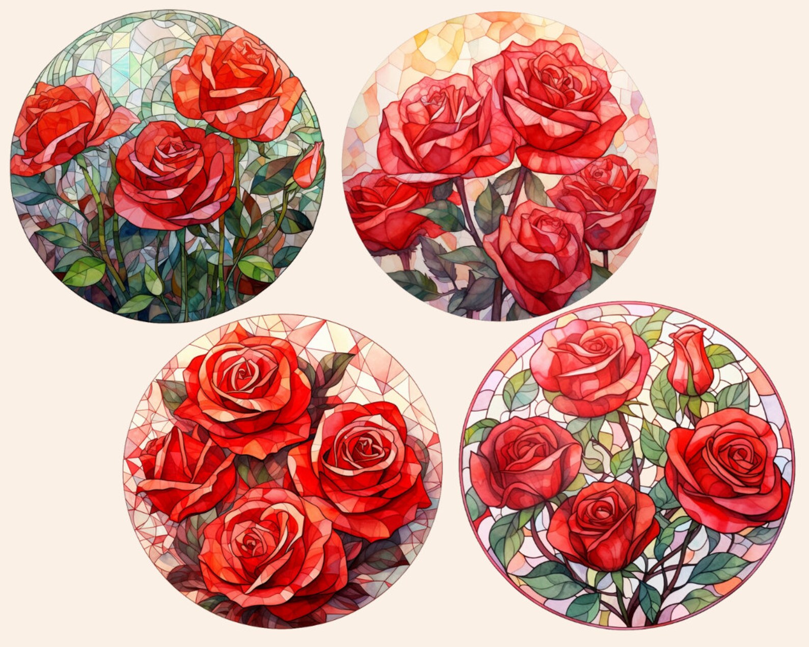 Red Rose Mosaic Clipart, Watercolor Mosaic Rose Clipart, Digital ...