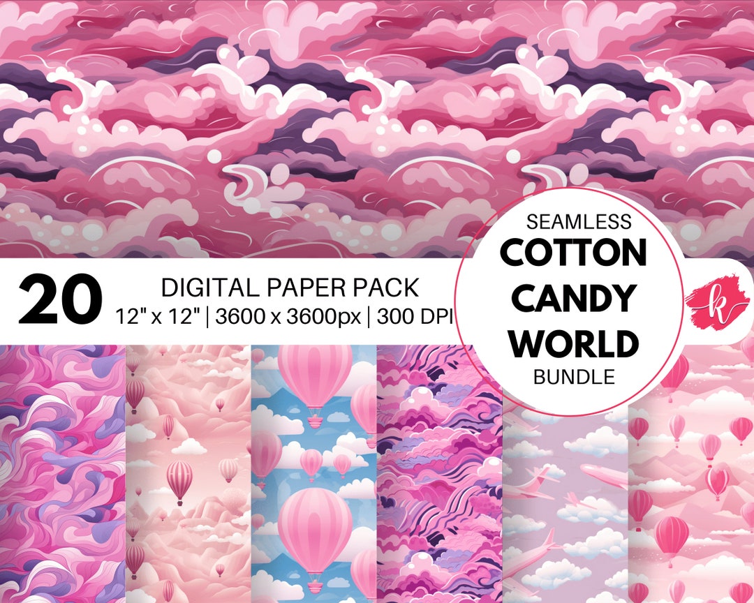 Cotton Candy Seamless Pattern, Digital Paper, Cotton Candy World, Pink ...