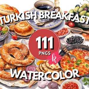 Türkisches Frühstück Aquarell Clipart, Essen Clipart, Türkei Clipart, Mittagessen Clipart, Brunch Clipart, Dessert Clipart, kostenlose kommerzielle Nutzung