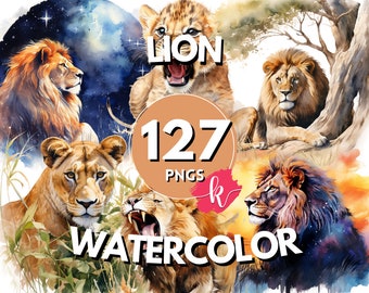 Lions Watercolor Clipart Bundle, Lion Safari Images, Majestic Savanna Animal Graphics, Instant Digital Download, Free Commercial Use