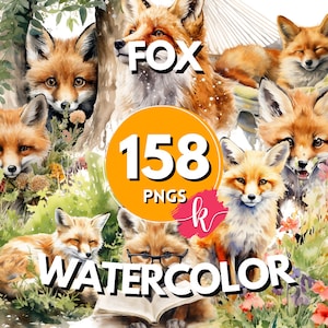 Fox Aquarelle Clipart, Clipart renards peints, Illustrations d’animaux des bois, Graphiques PNG, Embellissements scrapbook, Utilisation commerciale gratuite