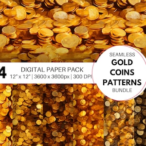 Goldmünzen digitales Papier, nahtloses Muster Gold, Gold Clipart, Piraten digitales Papier, Goldhintergrund Sofortiger Download, kostenlose kommerzielle Nutzung