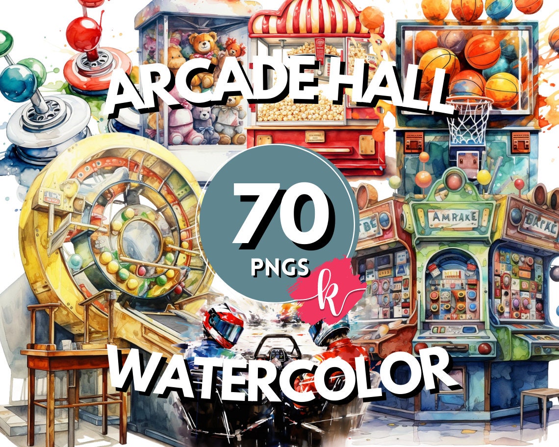 Arcade Game Watercolor Clipart Bundle Retro Arcade Machine - Etsy