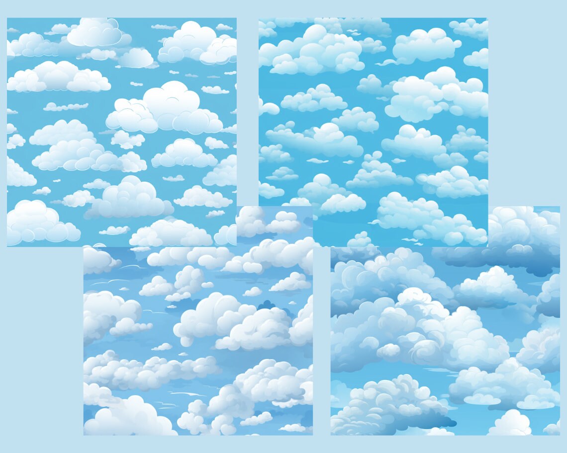 Fluffy Clouds Seamless Pattern, Digital Paper, Sky Pattern, Moon ...
