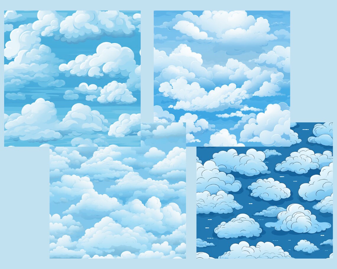 Fluffy Clouds Seamless Pattern, Digital Paper, Sky Pattern, Moon ...