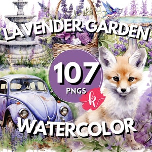 Lavendel tuin aquarel clipart, paarse tuin clipart, lavendel PNG, bloementuin, bloemen clipart, Instant Download, gratis commercieel gebruik