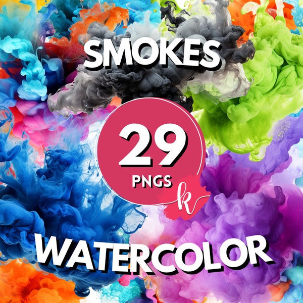 Smoke Watercolor Clipart, Colorful Smoke, Colors Clipart, Smoke Clipart, Ink Clipart, Cloud Clipart, Instant Download, Free Commercial use