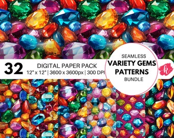 Gemstones Digital Paper, Seamless Pattern, Gems Patterns, Shiny Gemstone, Jewel Graphics, Colorful Pattern, Instant Download, Commercial Use