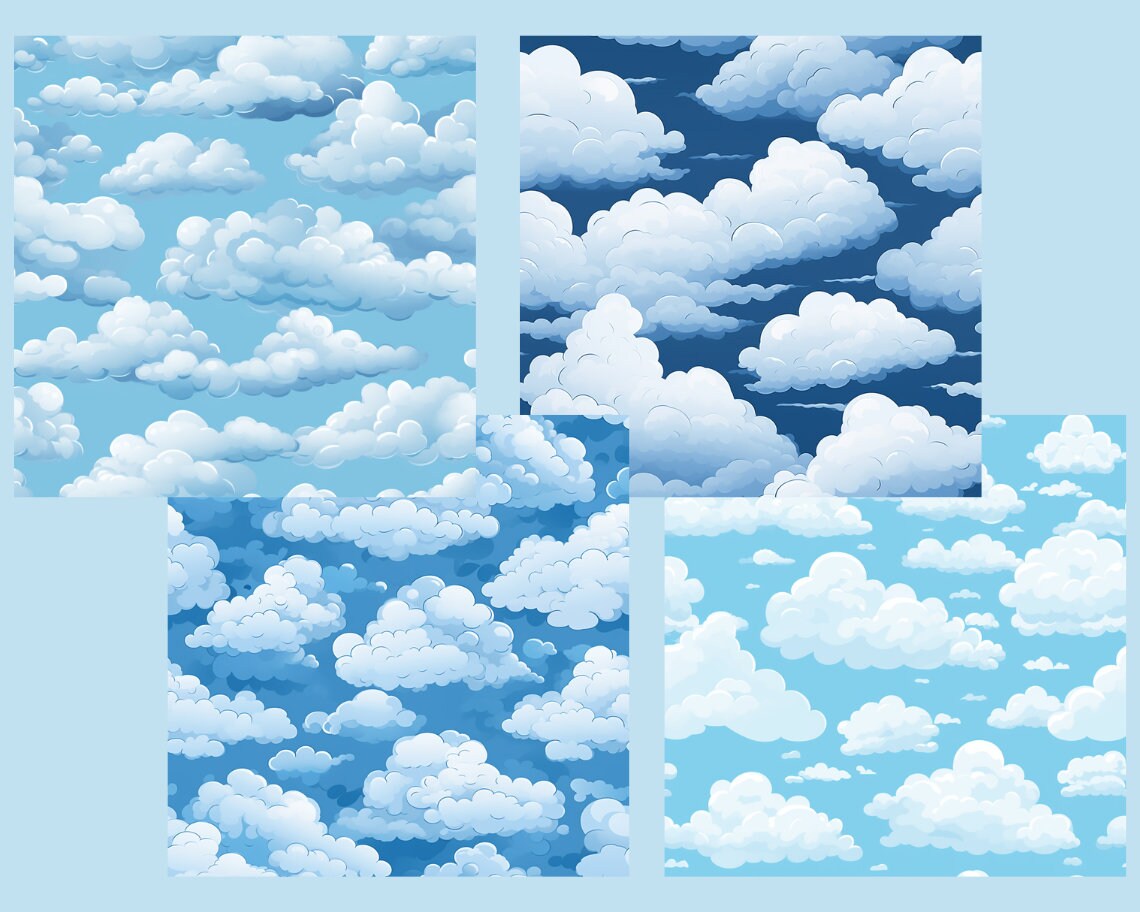 Fluffy Clouds Seamless Pattern, Digital Paper, Sky Pattern, Moon ...