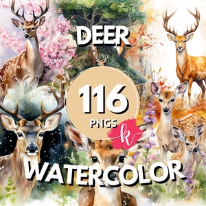 Hirsch Aquarell Clipart Bundle, Doe Bilder, Wildtier Grafiken, Natur Wald Printables, sofortiger digitaler Download, kostenlose kommerzielle Nutzung
