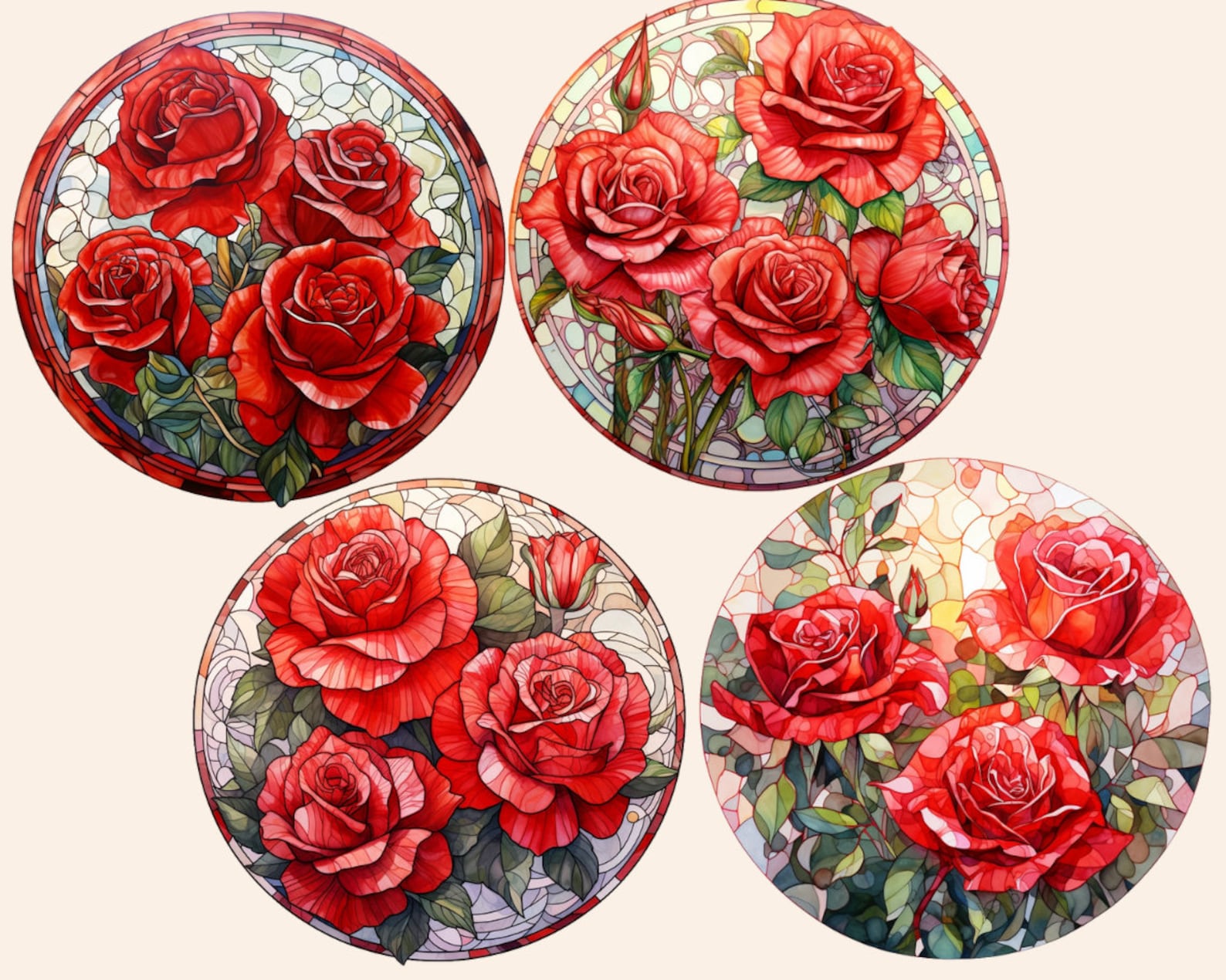 Red Rose Mosaic Clipart, Watercolor Mosaic Rose Clipart, Digital ...