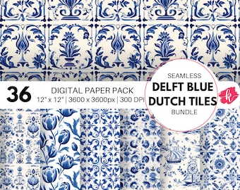 Delft Blue Dutch Tiles Seamless Pattern, Digital Paper, Dutch Digital Paper, Porcelain Tiles, Blue Pattern, Instant Download, Commercial Use