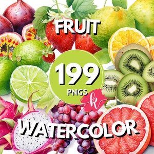 Fruits Watercolor Clipart, Fruits Bundle, Fruit Clip Art, Commercial Use, High Quality Transparent Pngs, High-Resolution Images, Fruits Png