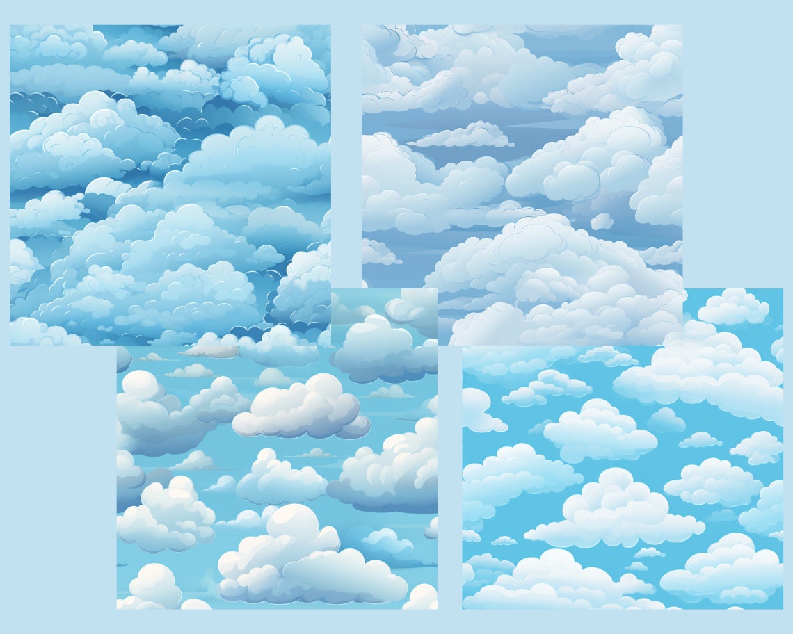 Fluffy Clouds Seamless Pattern, Digital Paper, Sky Pattern, Moon ...