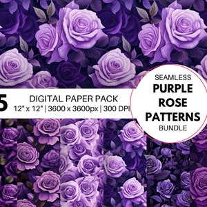 Purple Rose Seamless Pattern, Purple Digital Paper, Floral PNG, Wedding Invitation, Repeating Background, Scrapbooking Paper, Stationery