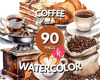 Coffee Watercolor Clipart, Coffee Cup Clipart, Food Clipart, Iced Coffee PNG, Coffee Mug PNG, Coffee Bar, Breakfast Clipart, Commercial Use