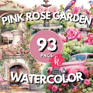 Rosa Rosen Garten Aquarell Clipart, Rosa Rosen Garten PNG, Rosa Garten Clipart, Rosa Rose PNG, sofortiger Download, kostenlose kommerzielle Nutzung