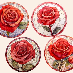 Red Rose Mosaic Clipart, Watercolor Mosaic Rose Clipart, Digital ...