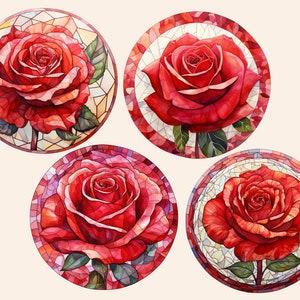 Red Rose Mosaic Clipart, Watercolor Mosaic Rose Clipart, Digital ...