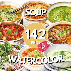Suppe Aquarell Clipart, Miso Suppe Clipart, Veggie Stock Clipart, Hühnersuppe, Kürbissuppe Clipart, PNG-Format, kostenlose kommerzielle Nutzung