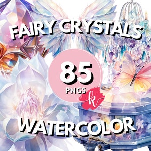 Fairy Crystals Watercolor Clipart Bundle, Magical Enchanting Illustrations, Cute Storybook, Instant Digital Download, Free Commercial Use