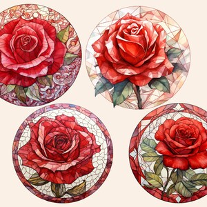Red Rose Mosaic Clipart, Watercolor Mosaic Rose Clipart, Digital ...