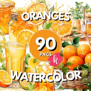 Oranges Watercolor Clipart Bundle, Images of Refreshing Summer Orange Delights, Summer Clipart, Instant Download, Free Commercial Use