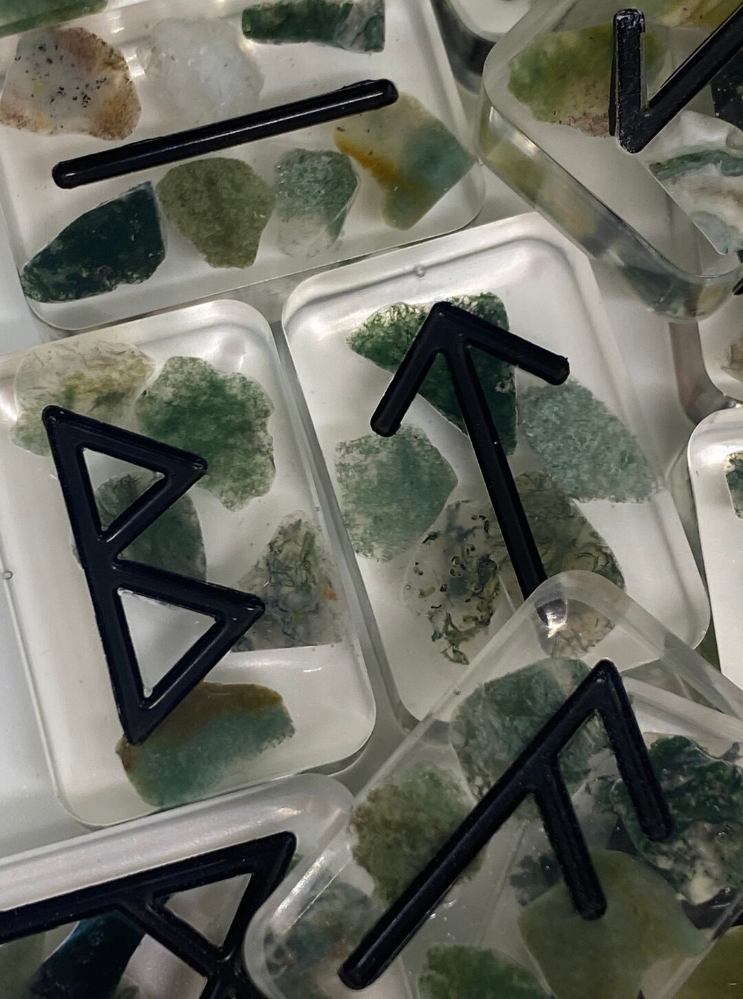 Moss Agate, Rune Set, Elder Futhark Runes, Divination Set, Moss Agate ...