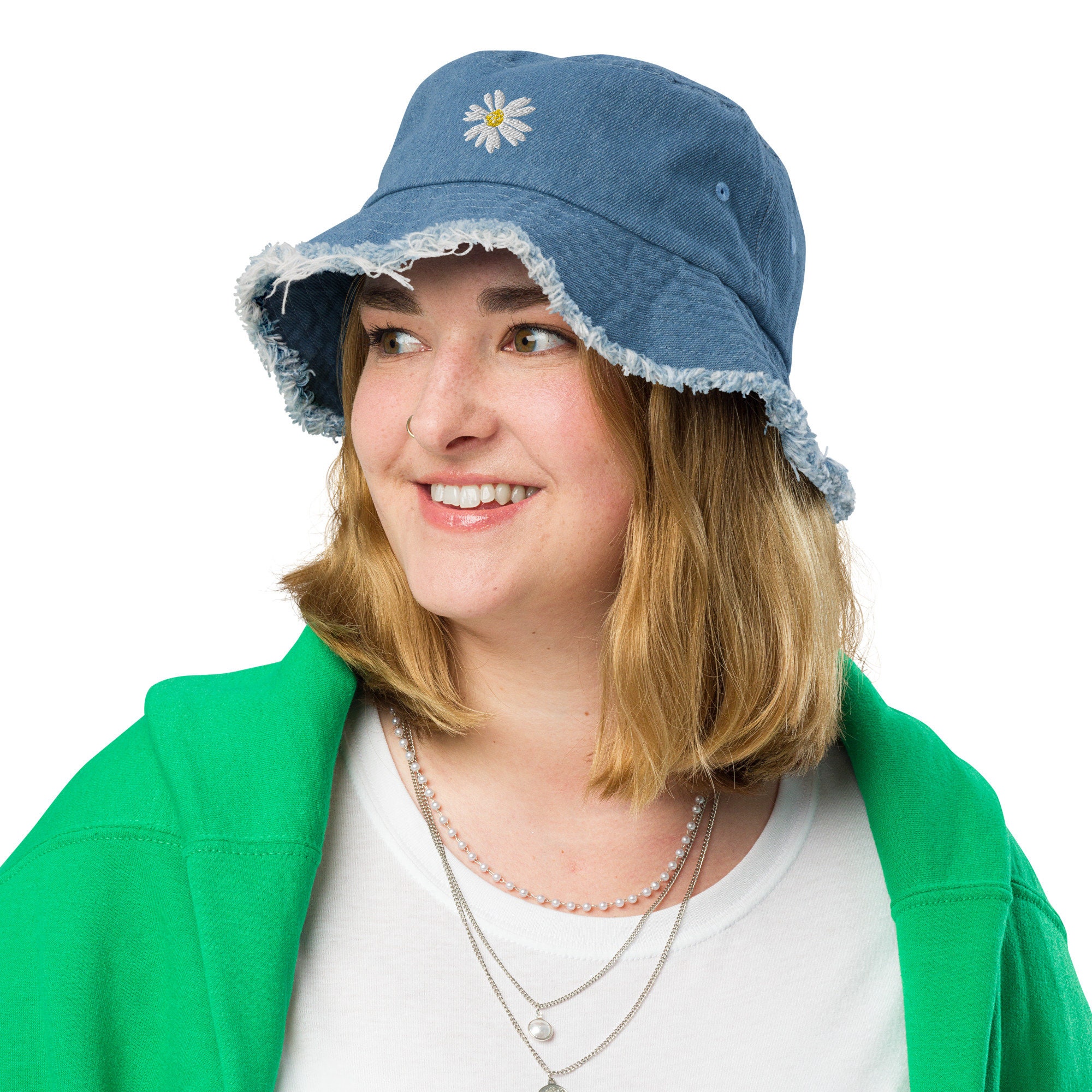 DAISY BUCKET HAT Blue Denim Summer Bucket Hat Embroidered  display picture 1