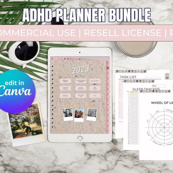 ADHD Planner | Customizable | PLR | Build your business | iPad | with Hyperlinks | Canva Template | Rebrandable Product | Minimalist