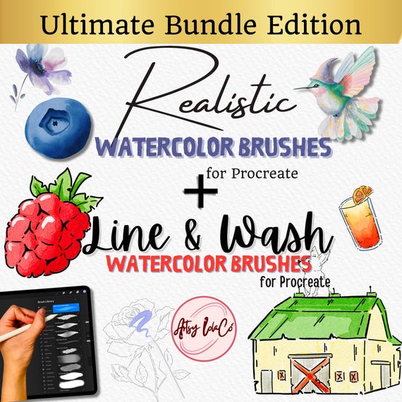 Ultimate Bundle Edition Watercolor Brushes for Procreate iPad | Procreate Brushes | Digital Brushes | Digital Textured Canvas | iPad Brushes