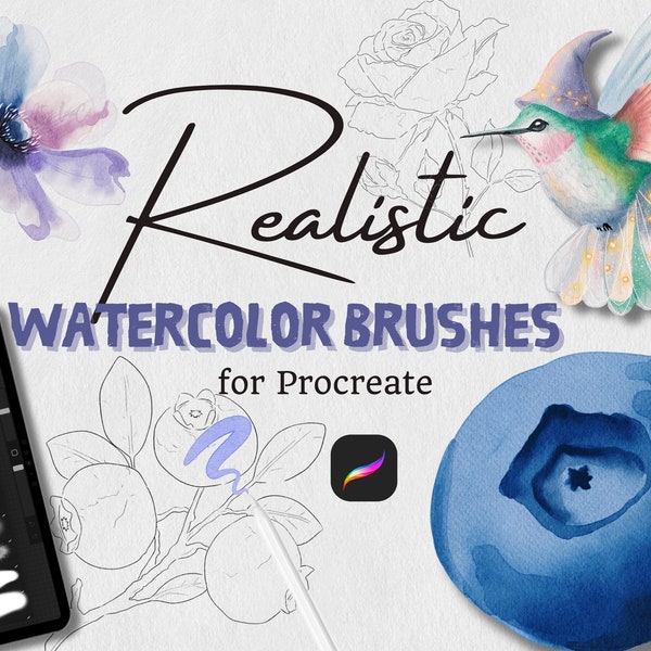 Watercolor Brush set for Procreate iPad | Procreate Brushes | Digital Brushes | Digital Textured Canvas | iPad Brushes | Painting Kit