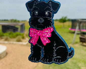 Schnauzer with Bow Car Freshie: Custom Scented Dog Air Freshener, Car Scent