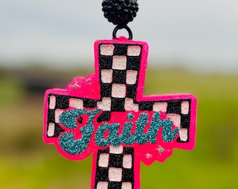 Faith Checkered Cross Car Freshie: Custom Car Scent