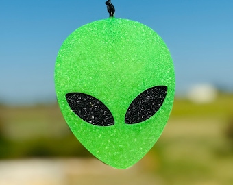 Alien Head Car Freshie, Glitter UFO Air Freshener, Extraterrestrial Scented Decor