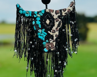 Aztec Bull Car Freshie: Decorative Stone, Fringe Western Decor