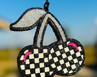 Checkered Cherry Car Freshie: Handmade Scented Car Accessory