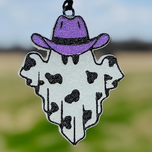 Ghost with Cowboy Hat and Cow Print-Option 2 Car Freshie/Car Freshener/Freshy Car Scent