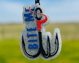 Bite Me Fishing Hook Car Freshie, Fisherman Air Freshener, Custom Scented Car Decor