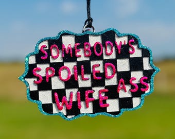 Checkered Car Freshie: Handmade Air Freshener, Spoiled Wife Gift Car Scent