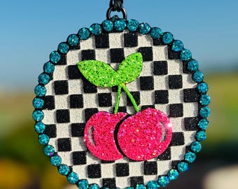Checkered Cherries Car Freshie: Handmade Scented Car Accessory