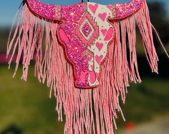 Glitter Aztec Bull Car Freshie with Hearts - Western Air Freshener