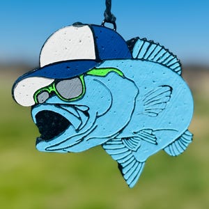 Bass Fish with Hat Car Freshie: Handmade Fisherman Gift Car Scent, Air Freshener