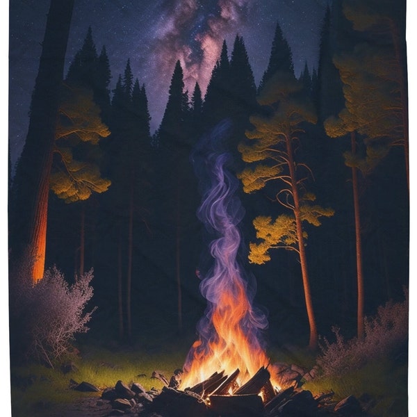 Velveteen Plush Blanket - Camping Campfire Woods